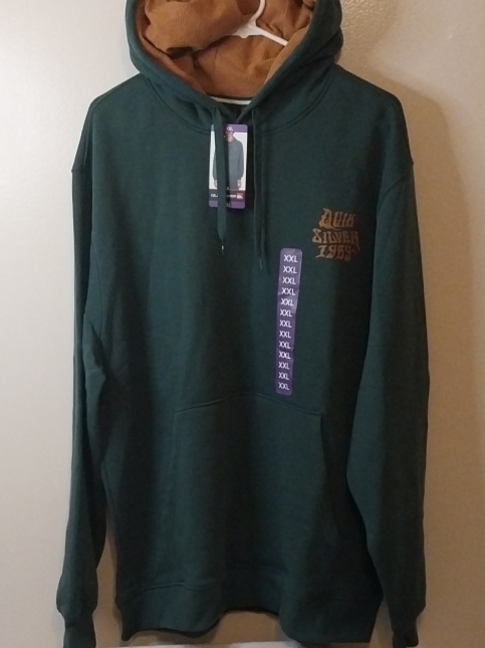 NWT Quicksilver Men's 2XL Forest Green Hoodie with Contrast Lined Hood